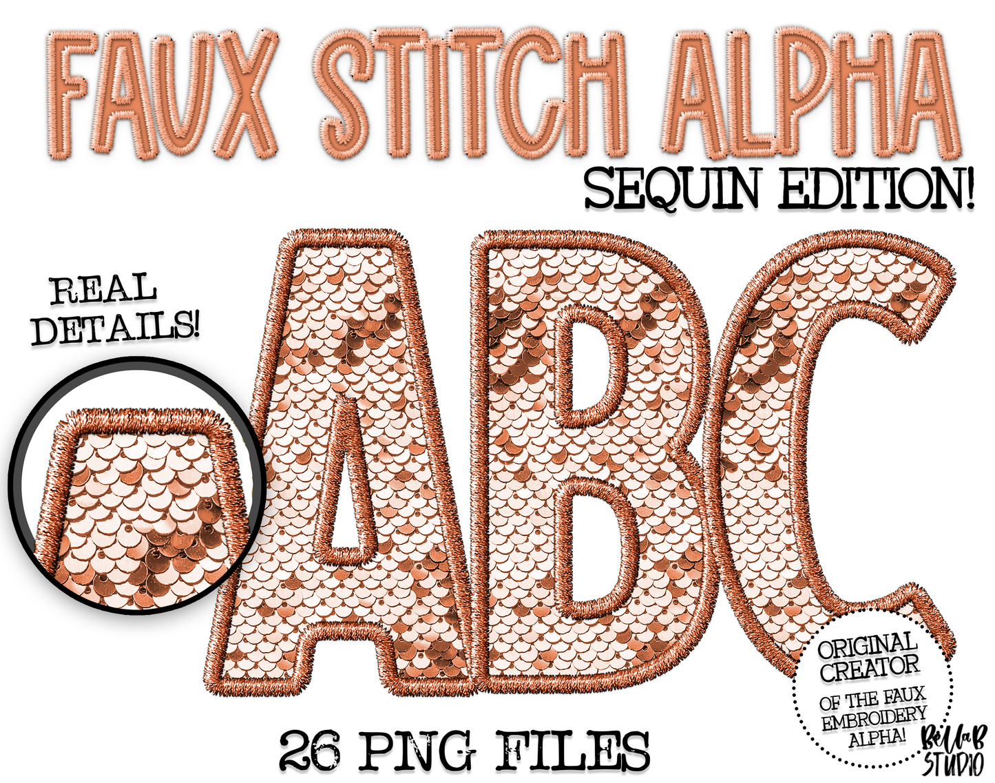 Faux Stitch Sequin Alphabet Sets - Neutrals Bundle of 5