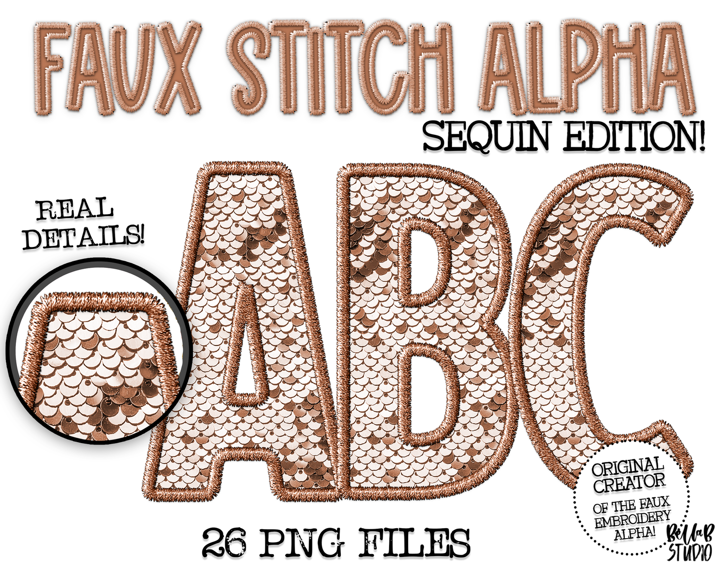 Faux Stitch SEQUIN Alphabet Set - Tan