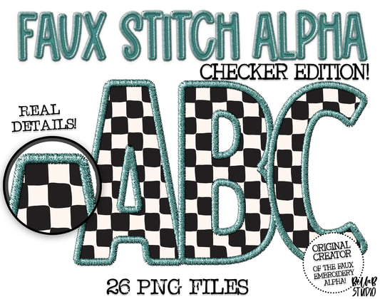 Faux Stitch Alphabet Set - Checker Teal