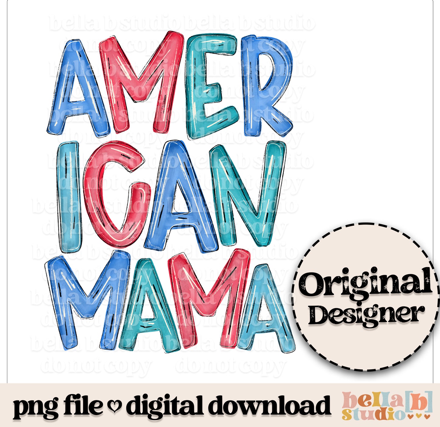 American Mama Doodle PNG Design