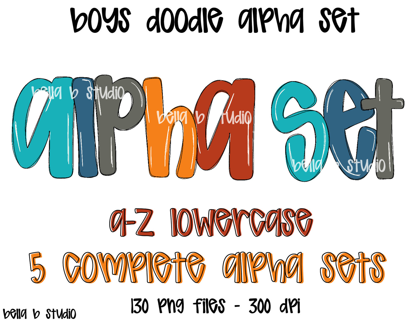 Boys Basic Doodle Alpha Bundle - Set of 5 Alphabets