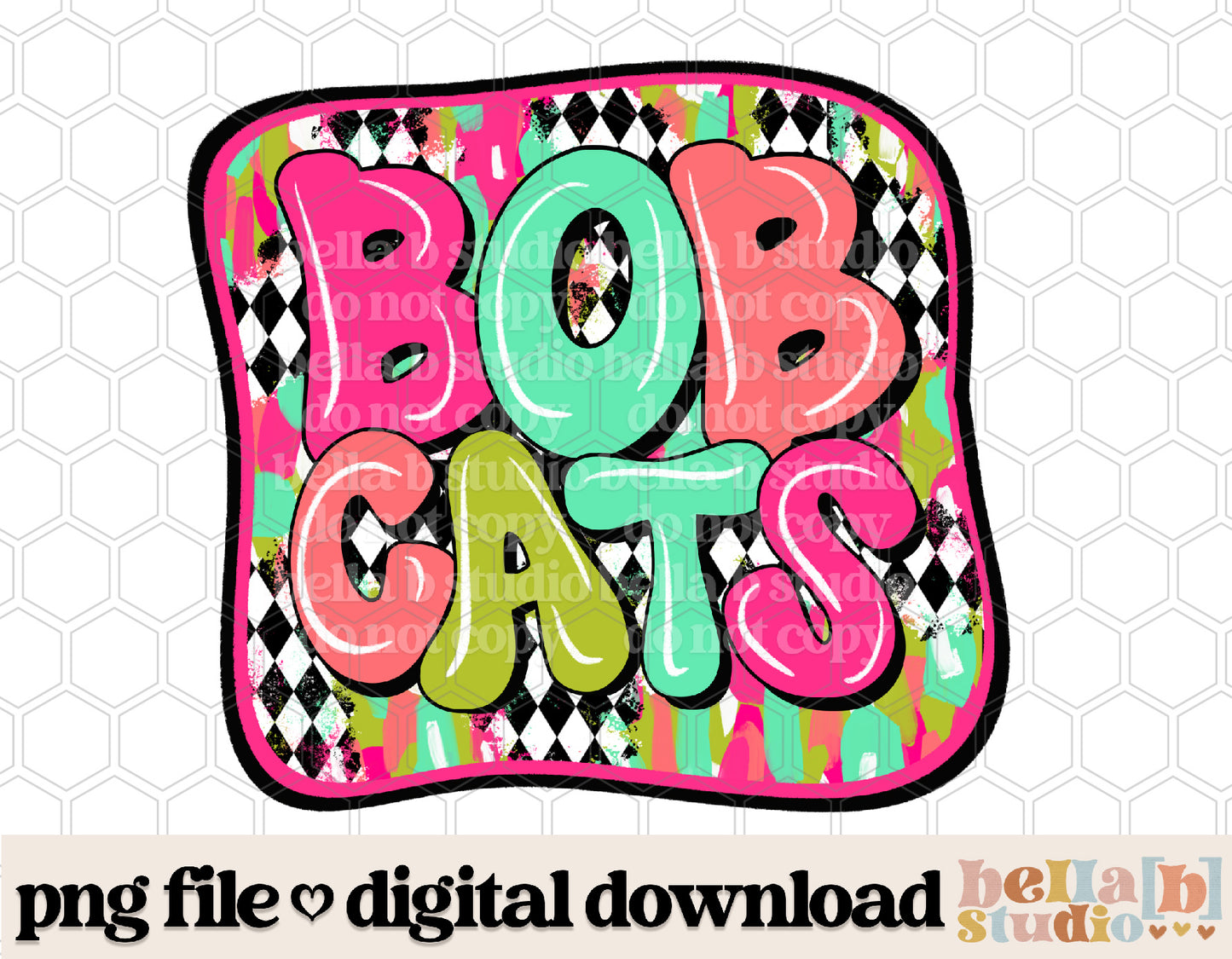 Bob Cats - Diamond Brushstrokes Mascot PNG