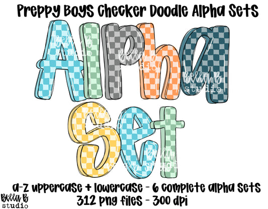 Boys Preppy Checker Doodle Alpha Bundle - Set of 6 Alphabets