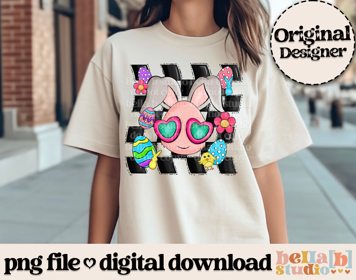 Checker Retro Easter Bunny PNG Design