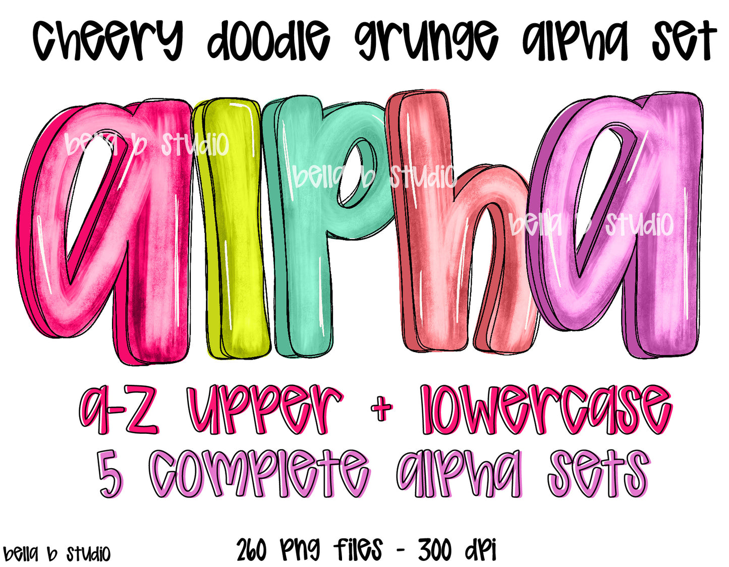 Cheery Doodle Grunge Alpha Bundle - Set of 5 Alphabets