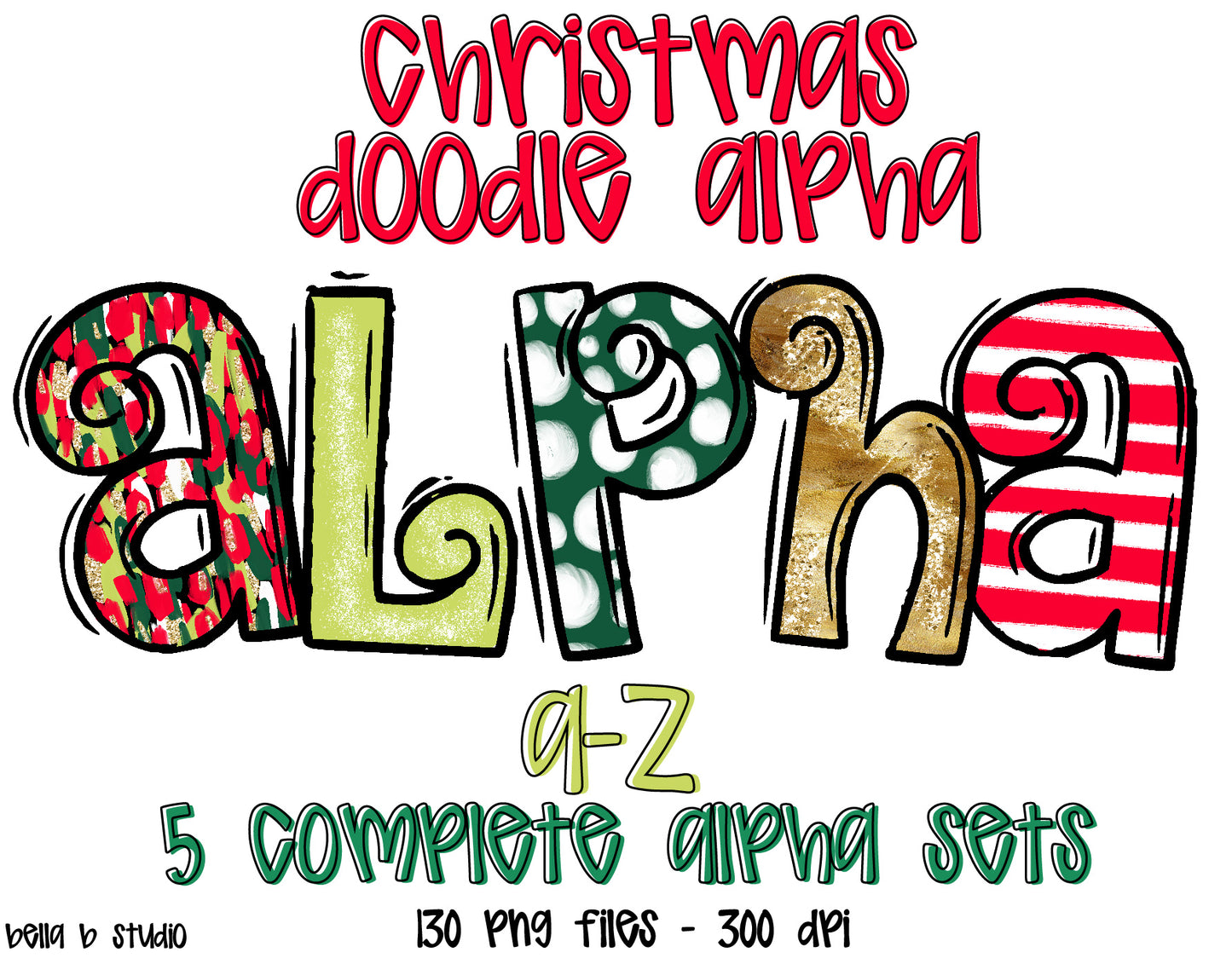 Christmas Doodle Alpha Bundle - Set of 5 Alphabets