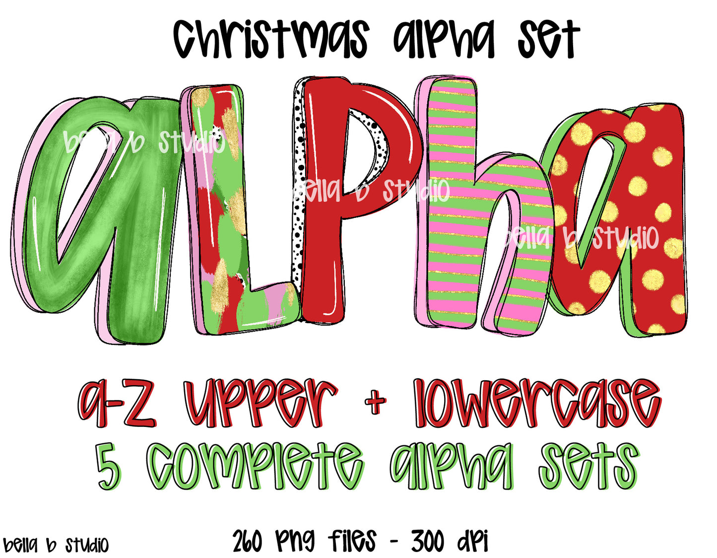 Christmas Doodle Alpha Bundle - Set of 5 Alphabets
