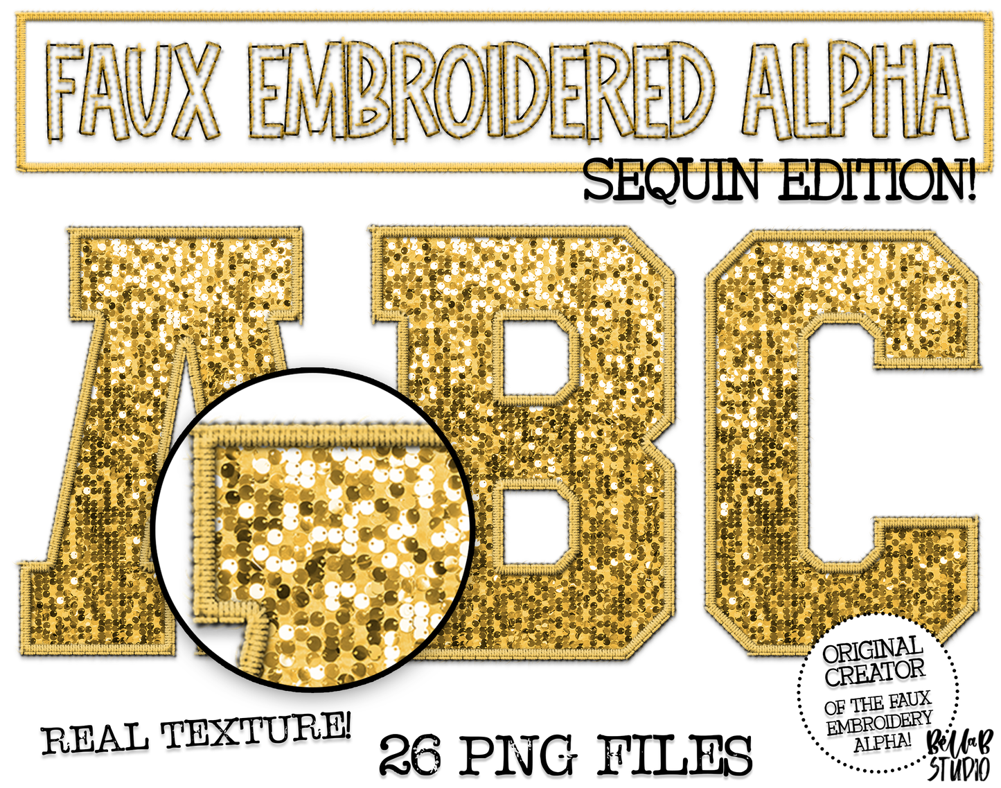 Faux Embroidered SEQUIN Alphabet Set - GOLD
