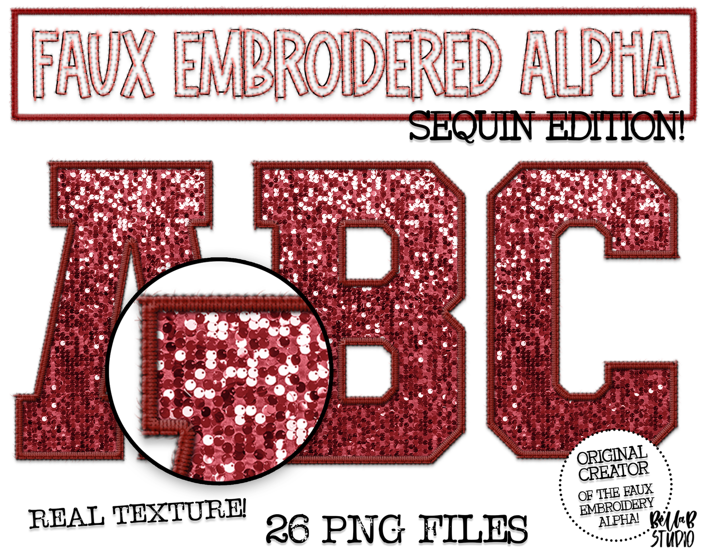 Faux Embroidered SEQUIN Alphabet Set - MAROON