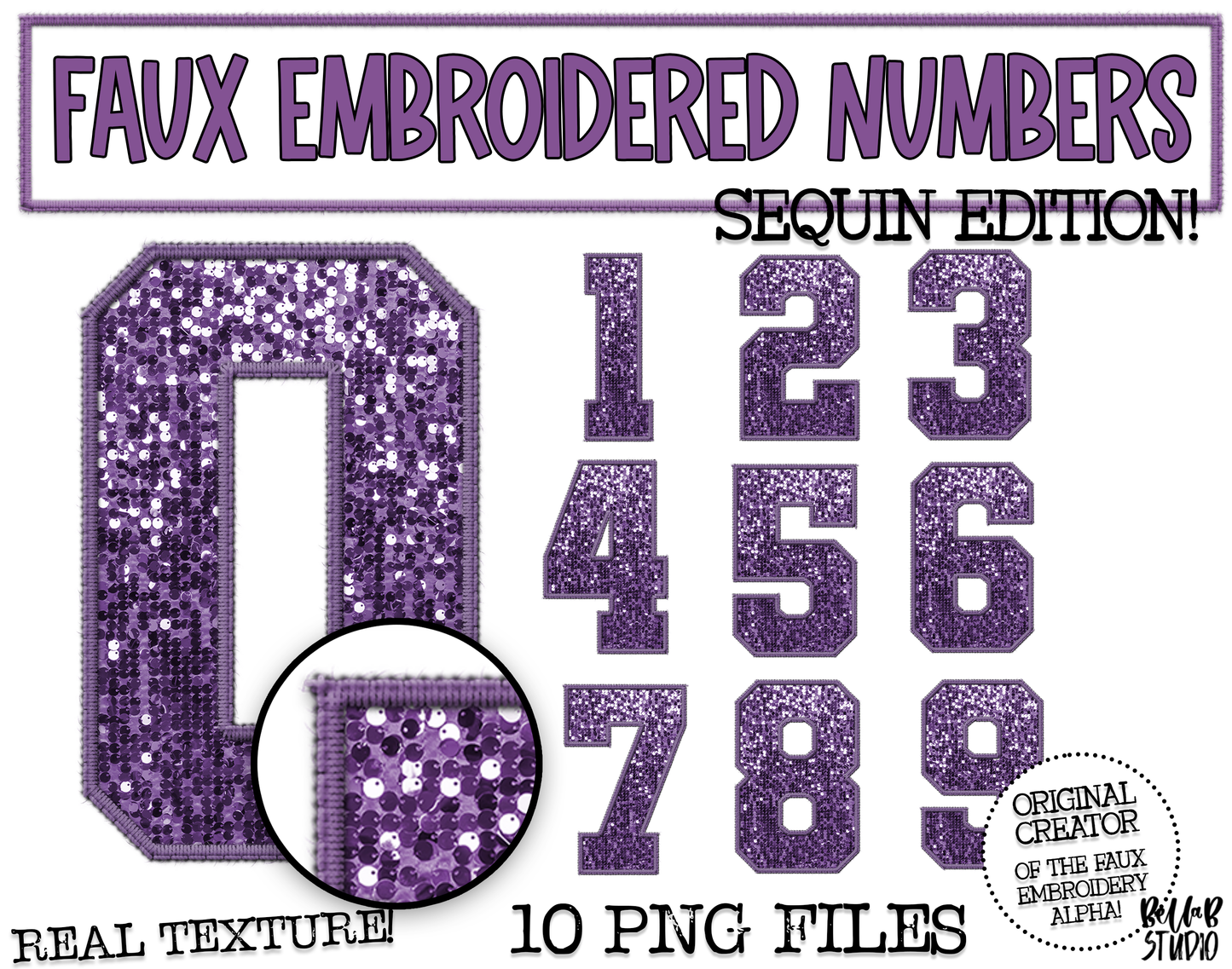 Faux Embroidered SEQUIN Number Set - Purple