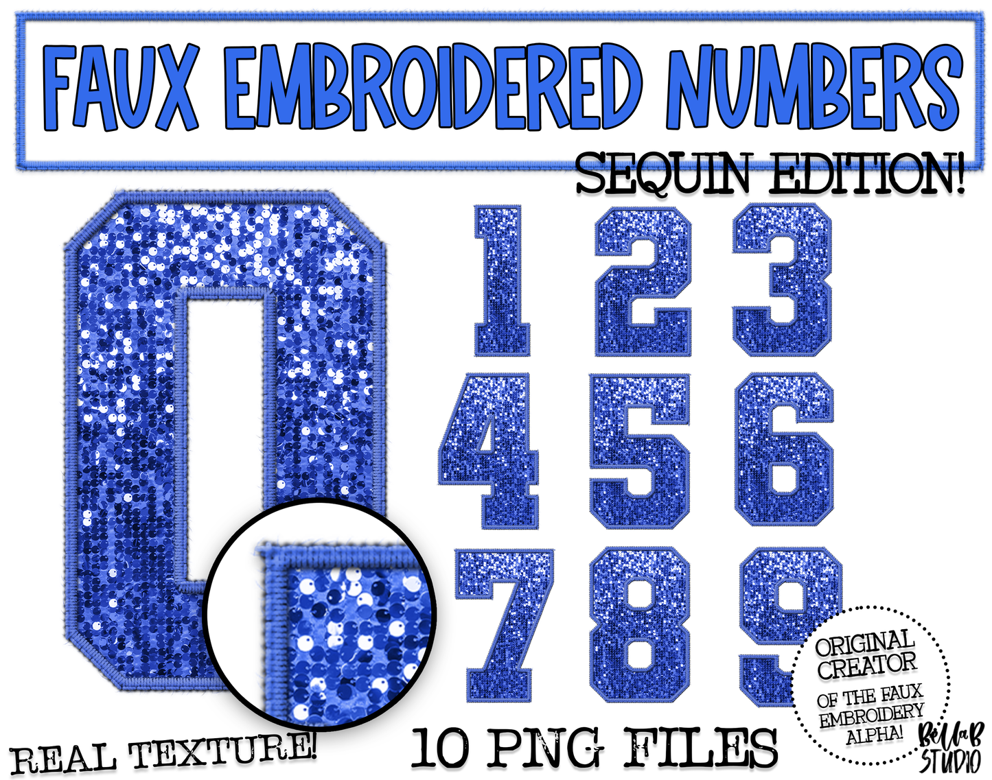 Faux Embroidered SEQUIN Number Set - Royal Blue