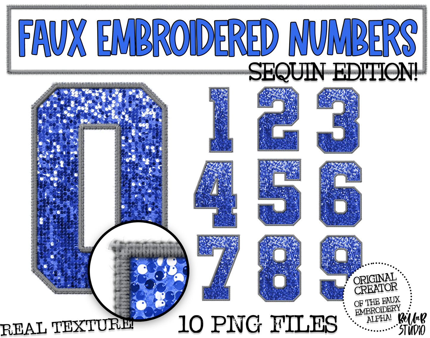 Faux Embroidered SEQUIN Number Set - Royal/Grey