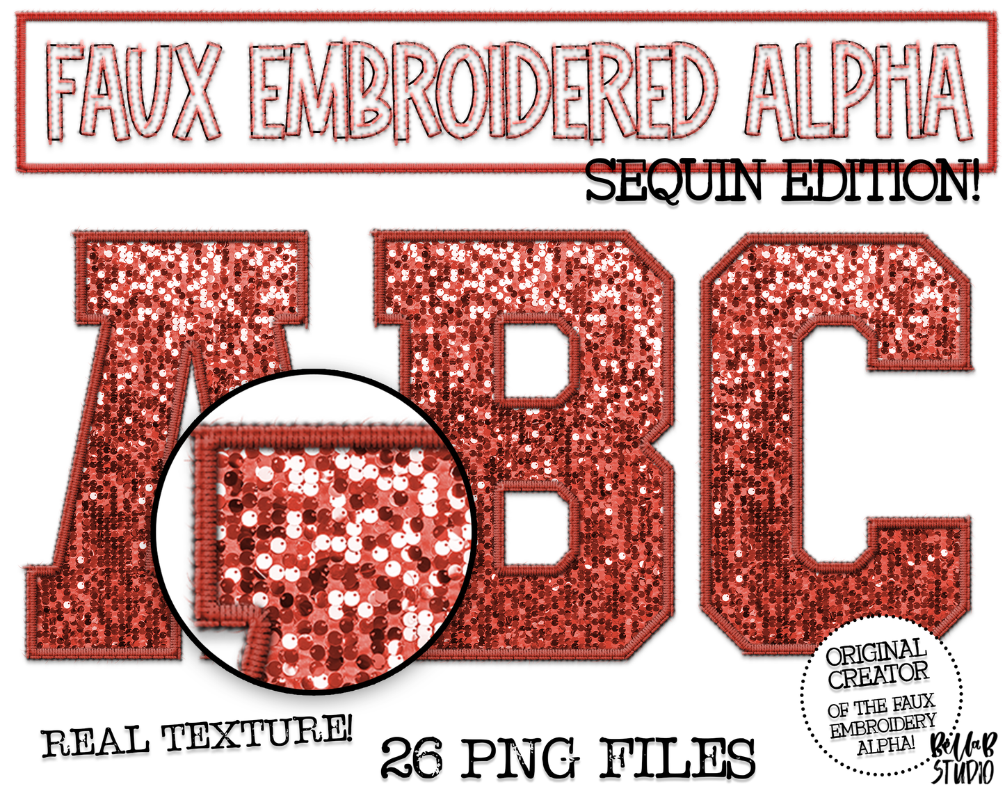 Faux Embroidered SEQUIN Alphabet Set - RED