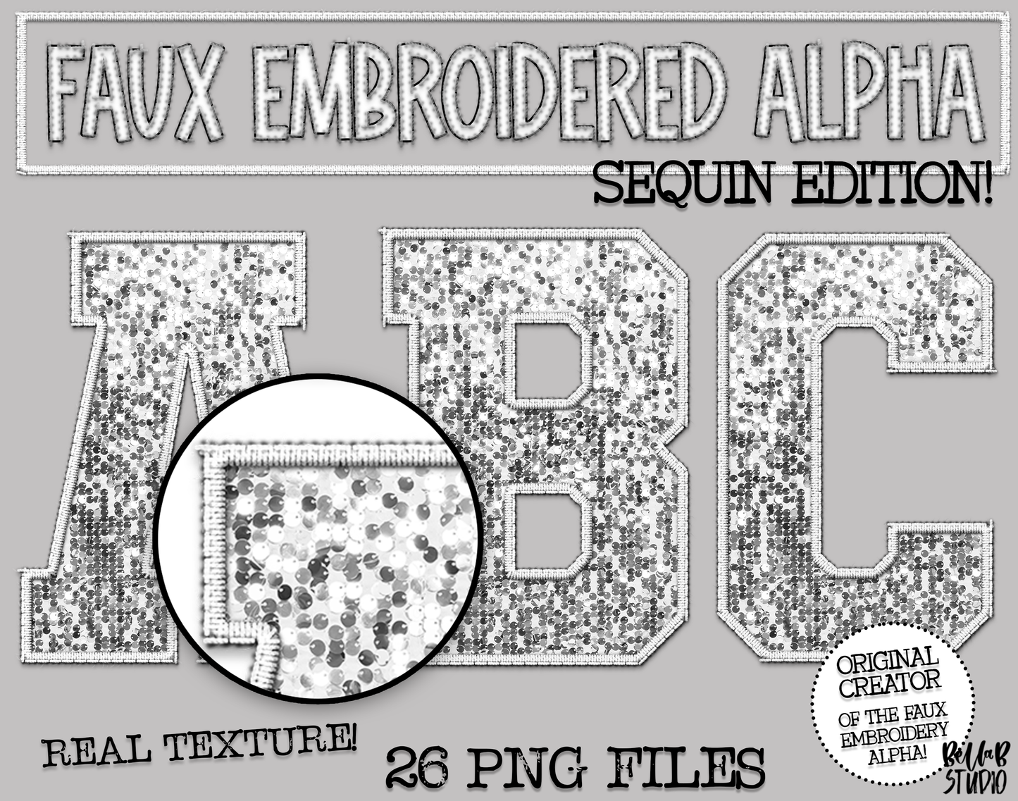 Faux Embroidered SEQUIN Alphabet Set - WHITE