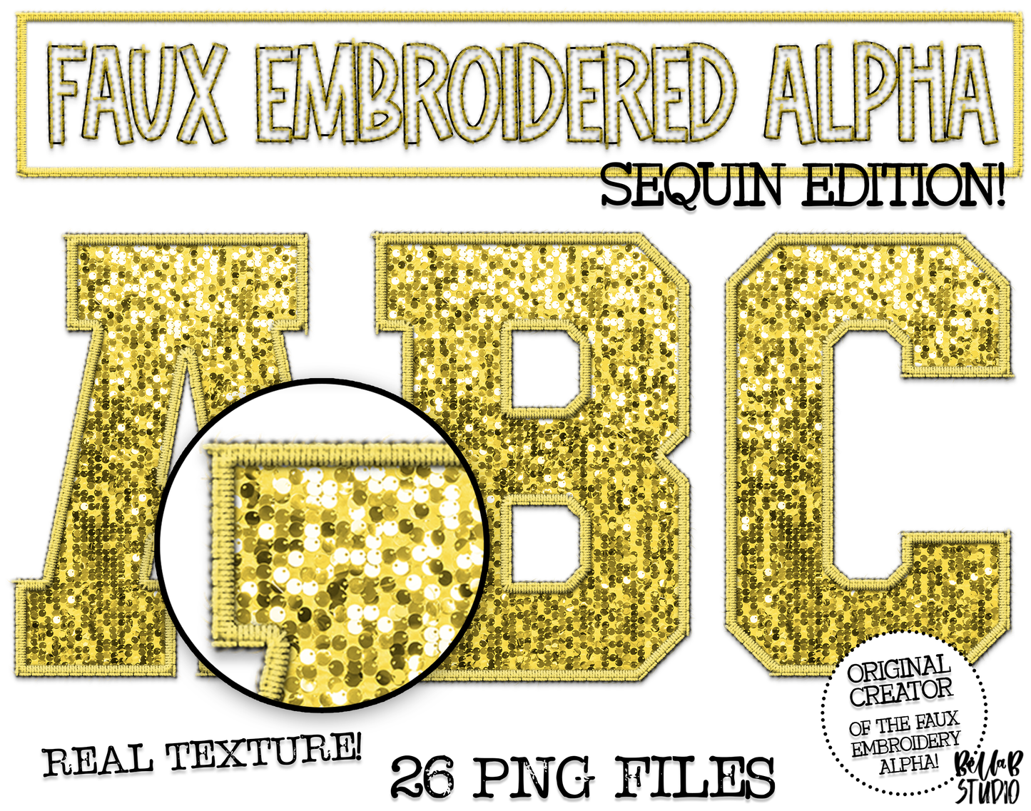 Faux Embroidered SEQUIN Alphabet Set - YELLOW