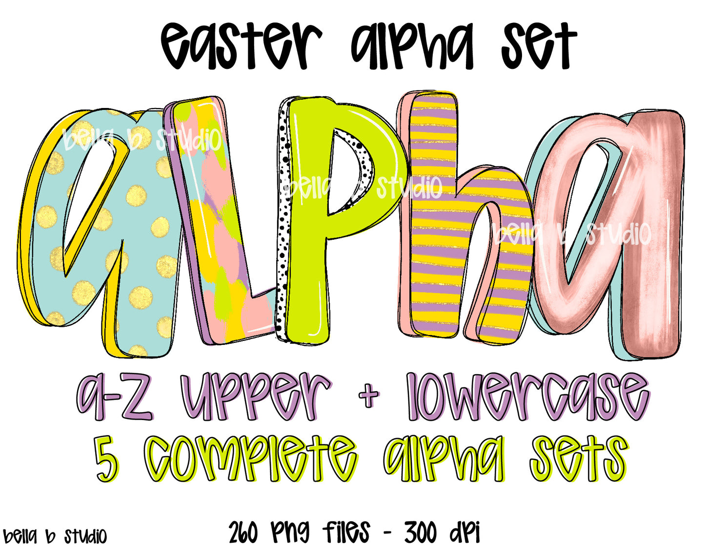 Easter Doodle Alpha Bundle - Set of 5 Alphabets