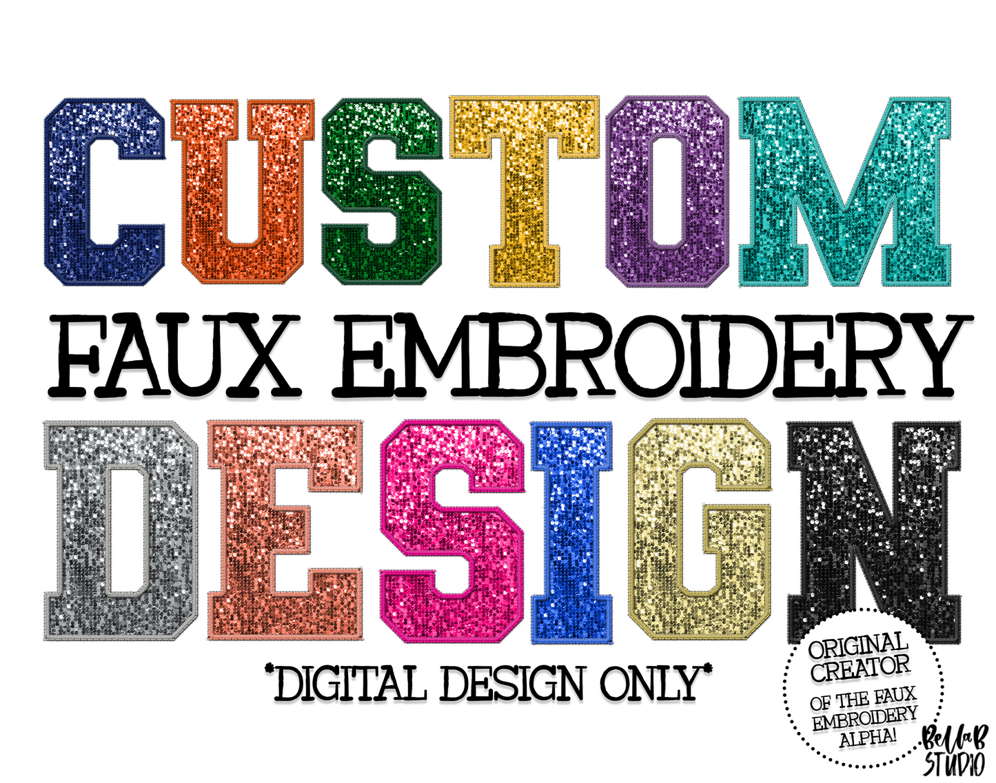Custom Faux Embroidery Sequin Varsity PNG Design