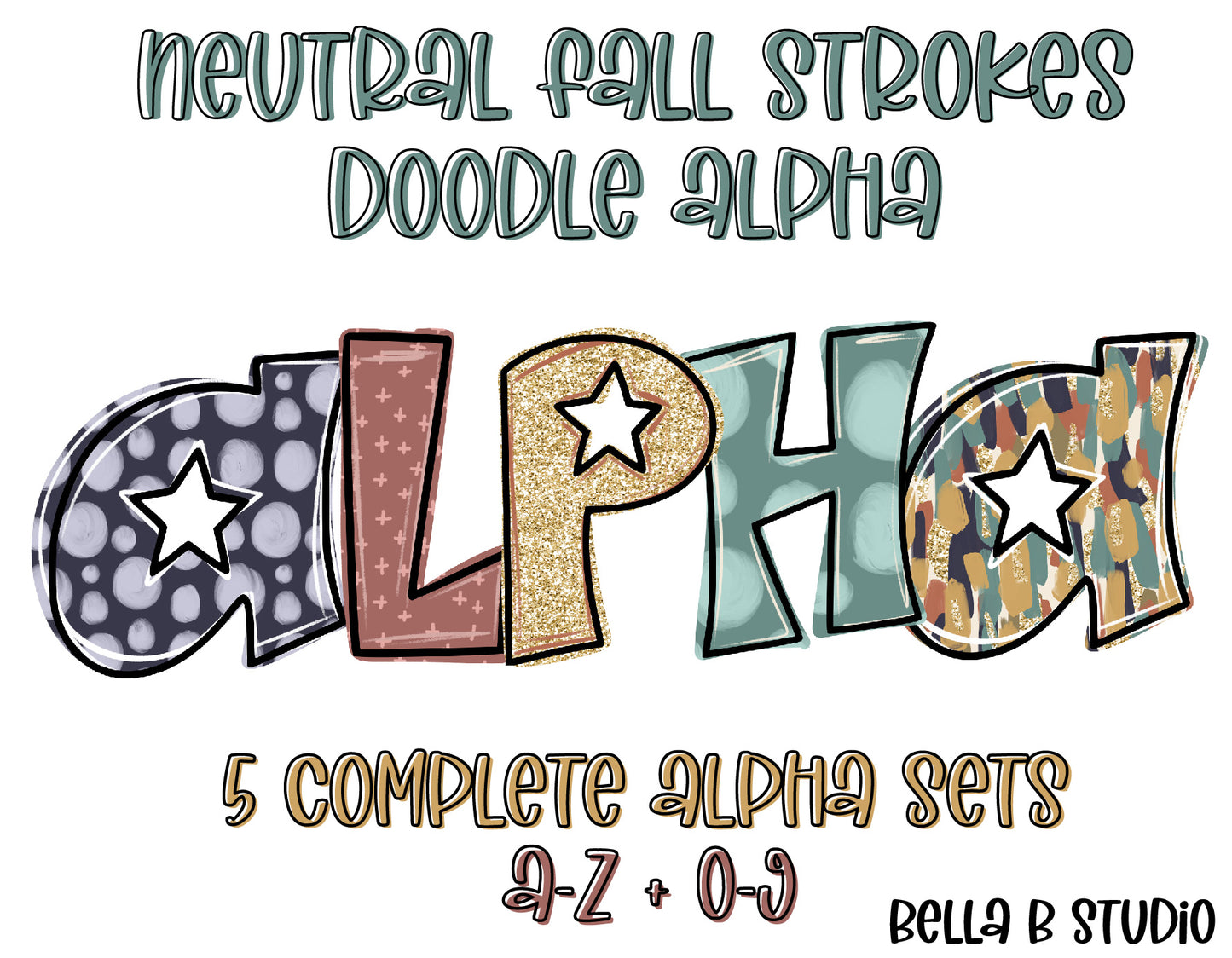 Fall Strokes Doodle Alpha Bundle - Set of 5 Alphabets