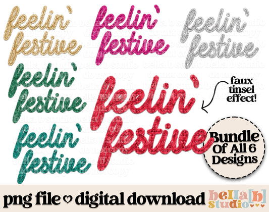 Faux Tinsel Feelin' Festive PNG Design - Bundle of 6
