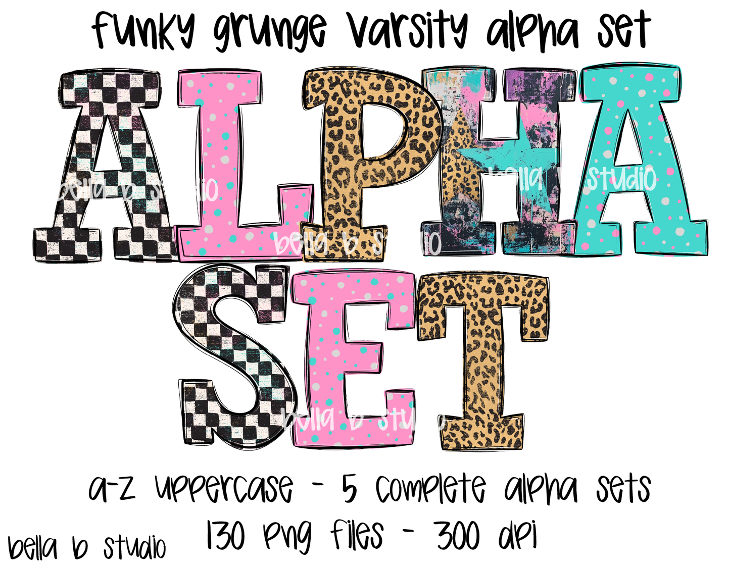 Funky Grunge Varsity Alpha Bundle - Set of 5 Alphabets