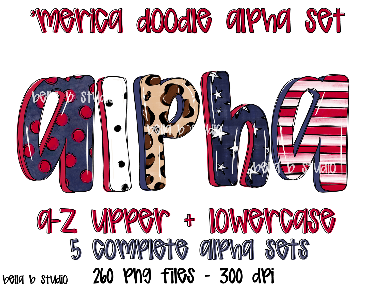 Merica Doodle Alpha Bundle - Set of 5 Alphabets