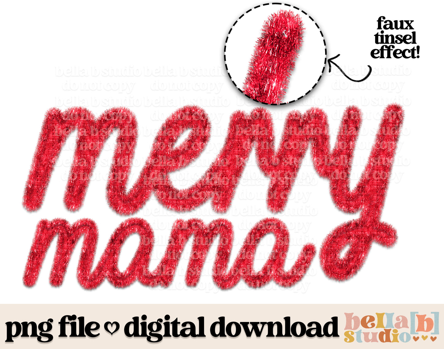 Faux Tinsel Merry Mama PNG Design - Bundle of 6