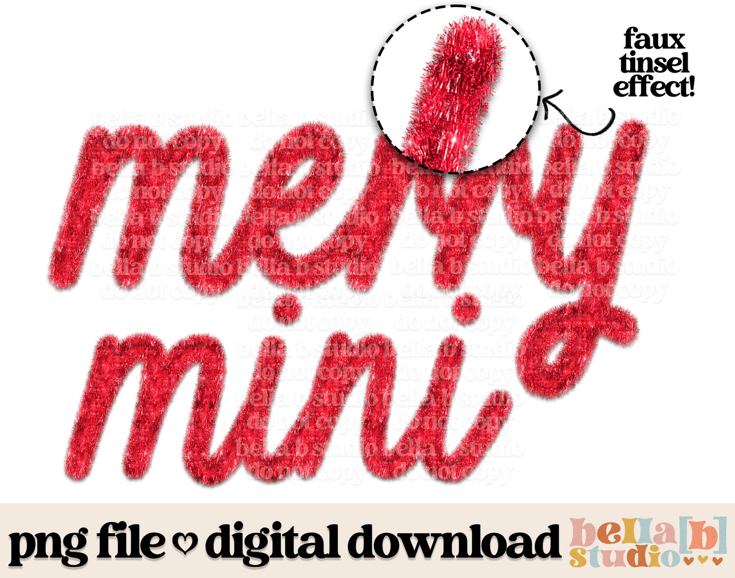 Faux Tinsel Merry Mini PNG Design - Bundle of 6