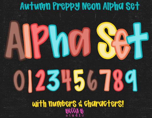 Neon AUTUMN Doodle Alpha Bundle - Set of 6 Alphabets