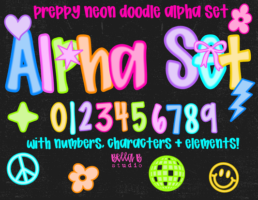 Preppy Neon Alpha Bundle - Set of 8 Alphabets