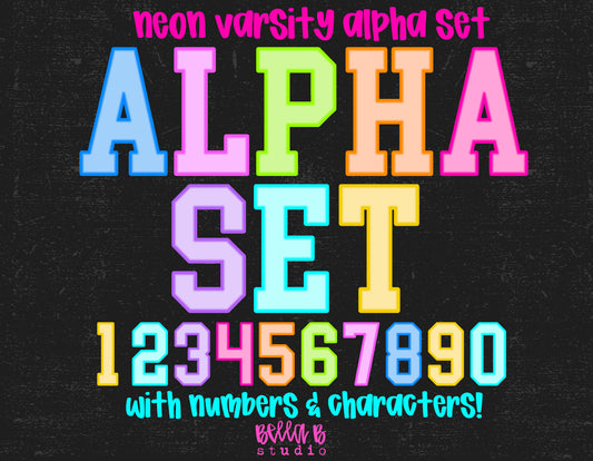 Neon Varsity Alpha Bundle - Set of 8 Alphabets