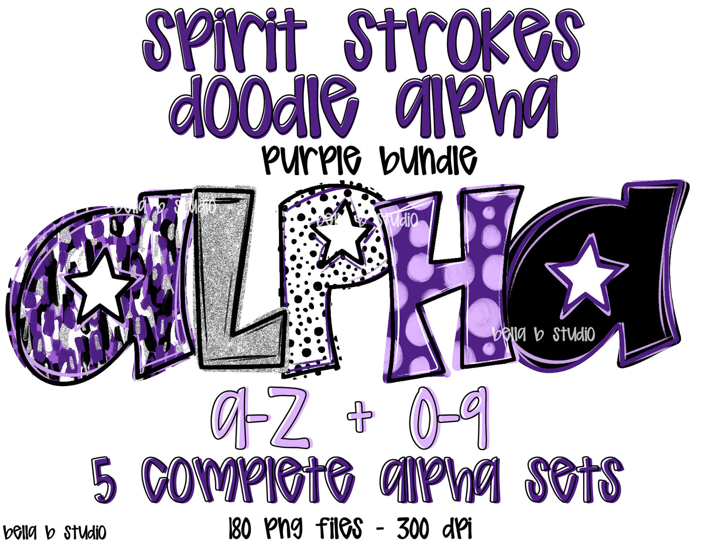 Purple Spirit Strokes Doodle Alpha Bundle - Set of 5 Alphabets