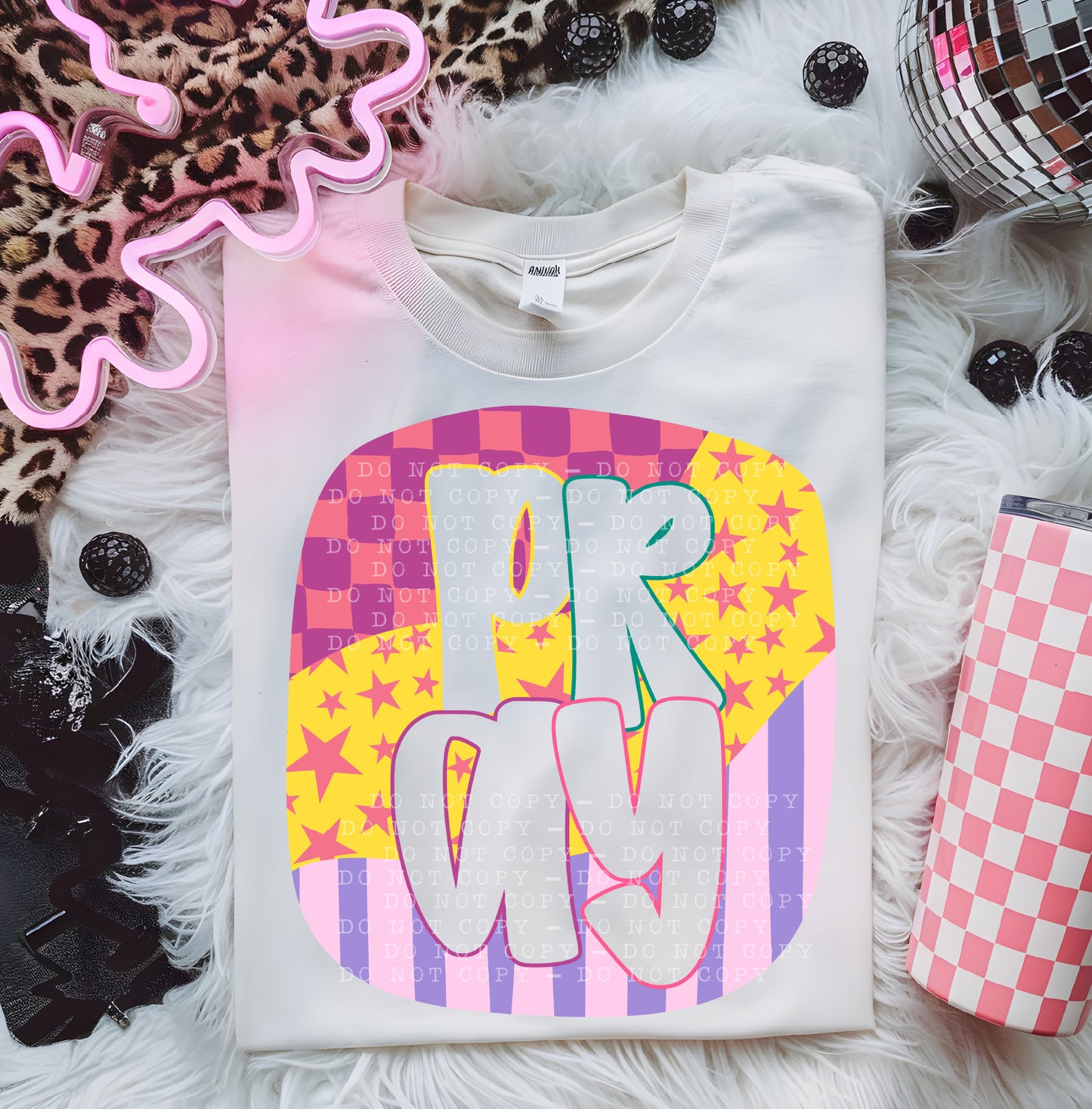 PRAY Bright Preppy PNG Design