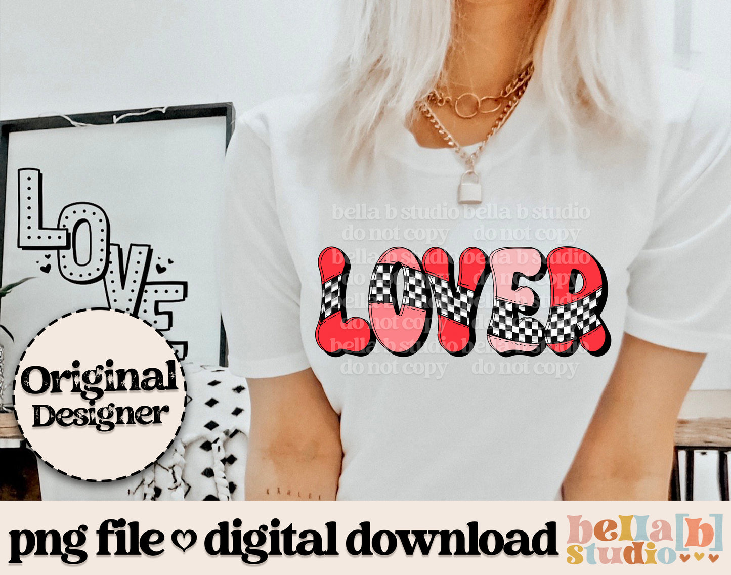 Retro Checkered Lover PNG Design