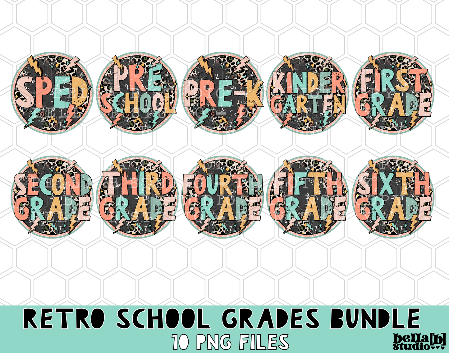Retro Leopard Bolts School Grade BUNDLE