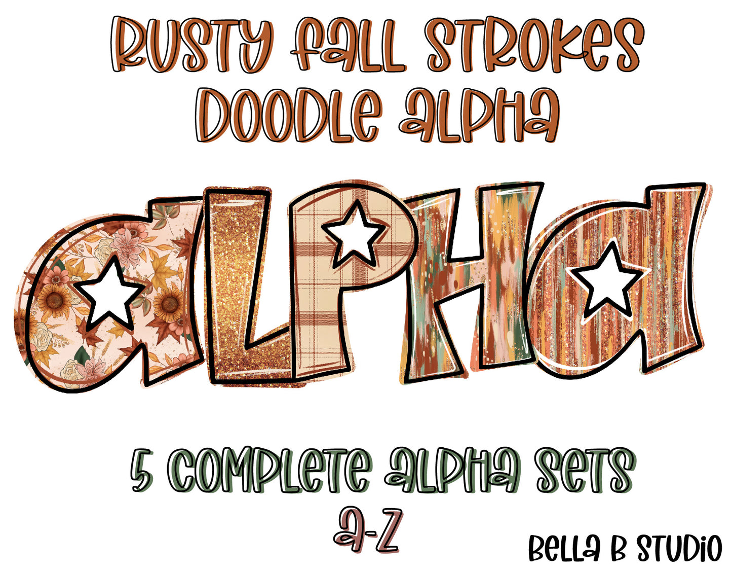 Rusty Fall Strokes Doodle Alpha Bundle - Set of 5 Alphabets