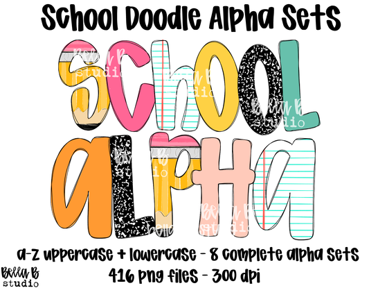Back To School Doodle Alpha Bundle - Set of 8 Alphabets