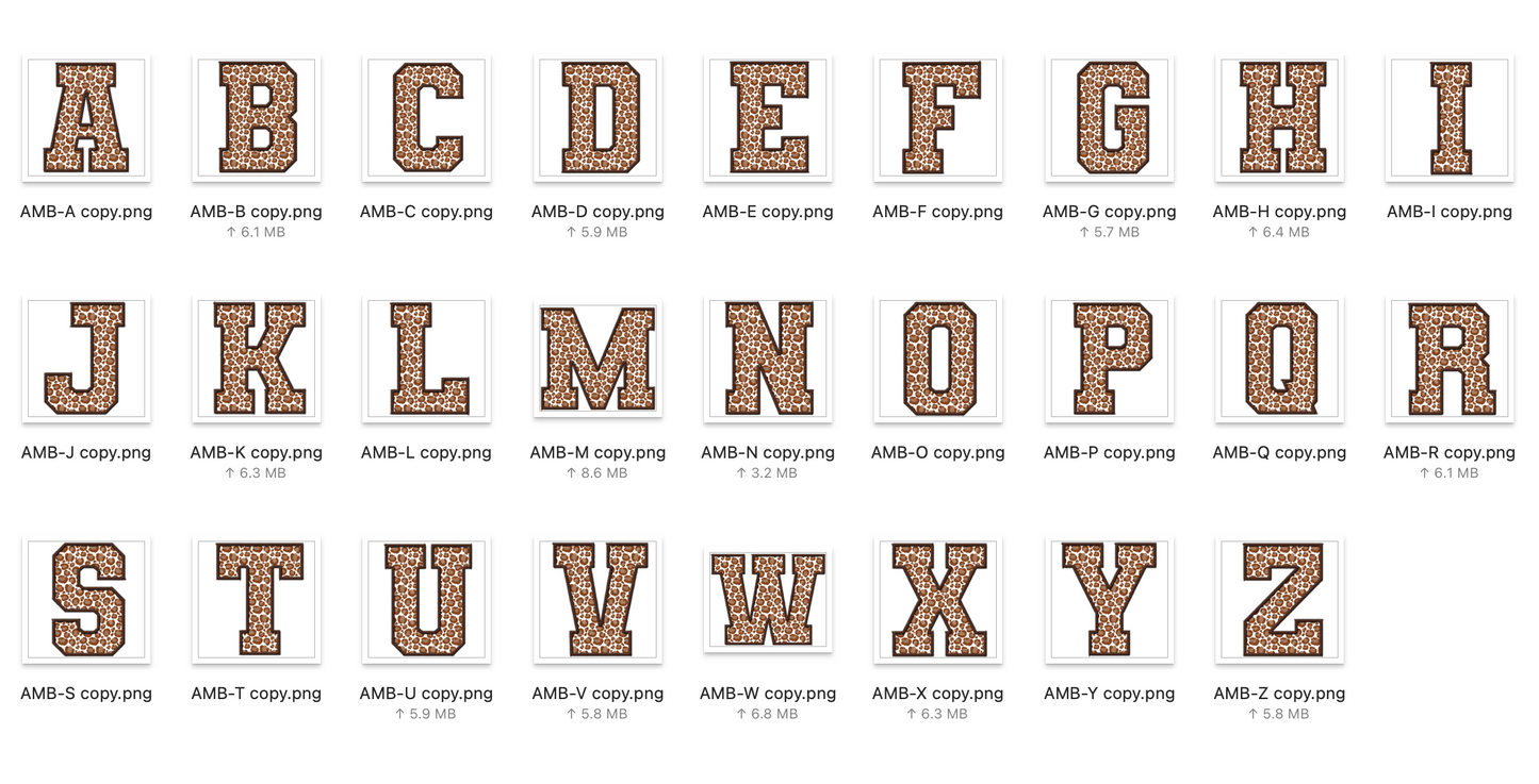 Faux Embroidered Alphabet Set - BROWN Leopard