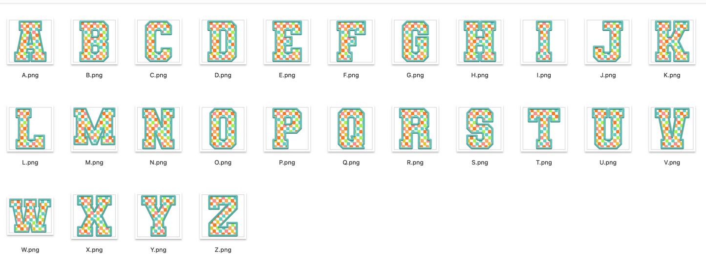 Faux Embroidered Alphabet Set - Bright Checkered