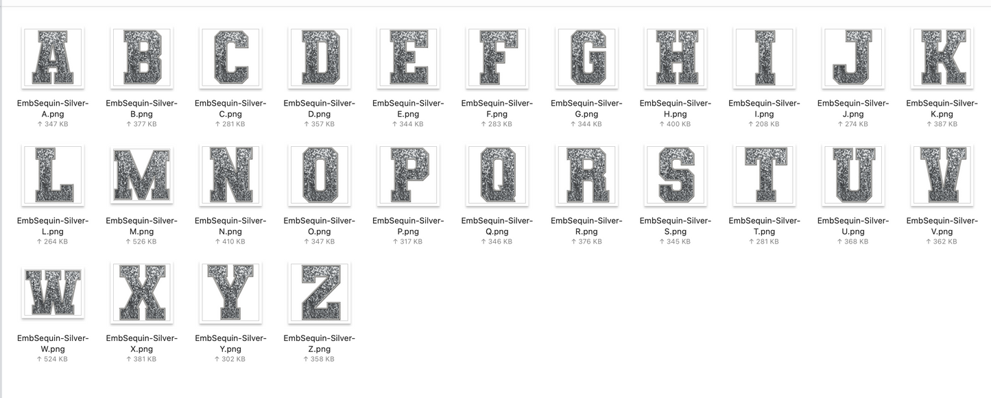 Faux Embroidered SEQUIN Alphabet Set - SILVER
