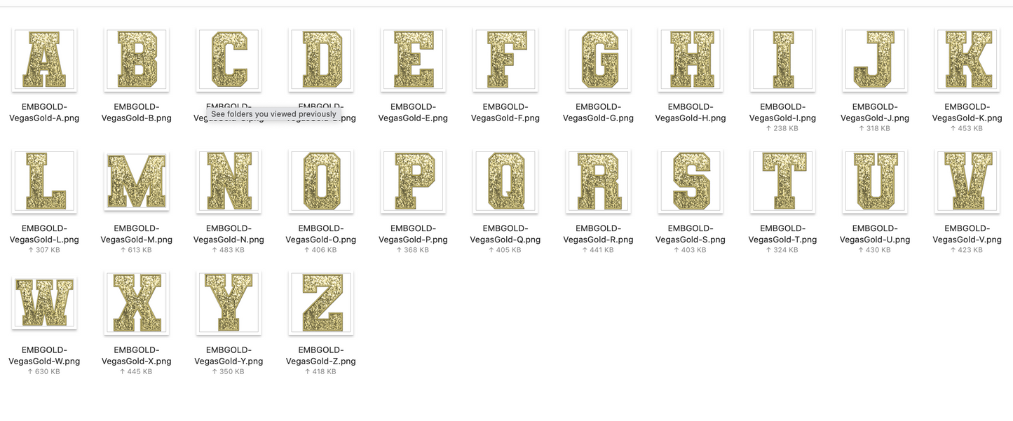 Faux Embroidered SEQUIN Alphabet Set - VEGAS GOLD