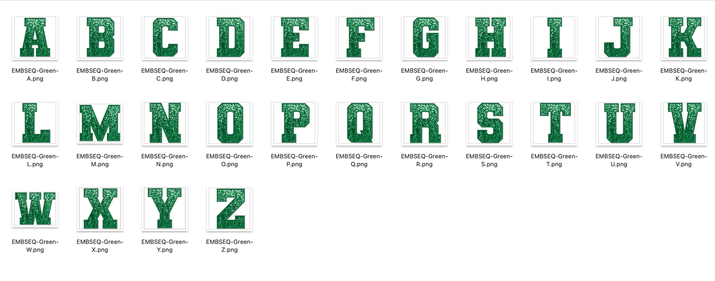 Faux Embroidered SEQUIN Alphabet Set - GREEN