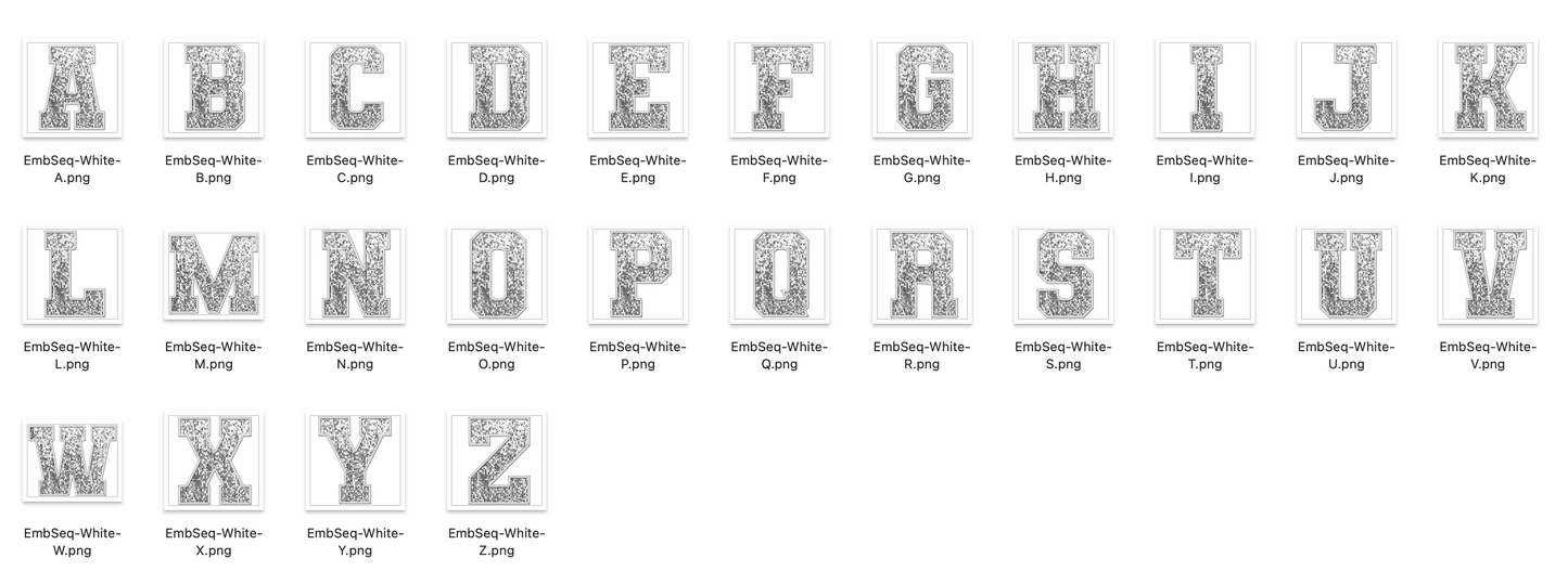 Faux Embroidered SEQUIN Alphabet Set - WHITE