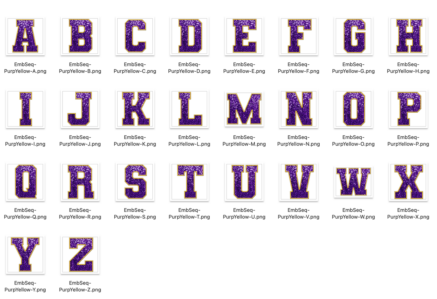Faux Embroidered SEQUIN Alphabet Set - Purple/Yellow