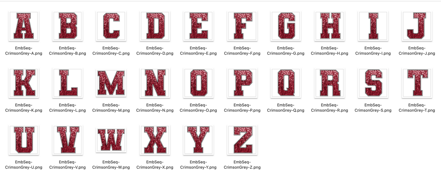 Faux Embroidered SEQUIN Alphabet Set - Crimson/Grey