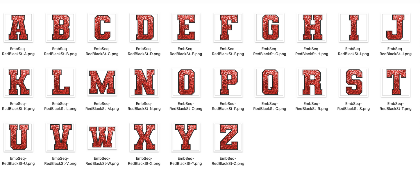 Faux Embroidered SEQUIN Alphabet Set - Red/Black