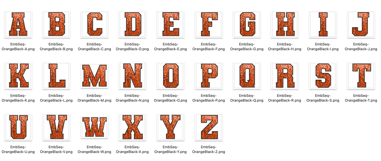 Faux Embroidered SEQUIN Alphabet Set - Orange/Black