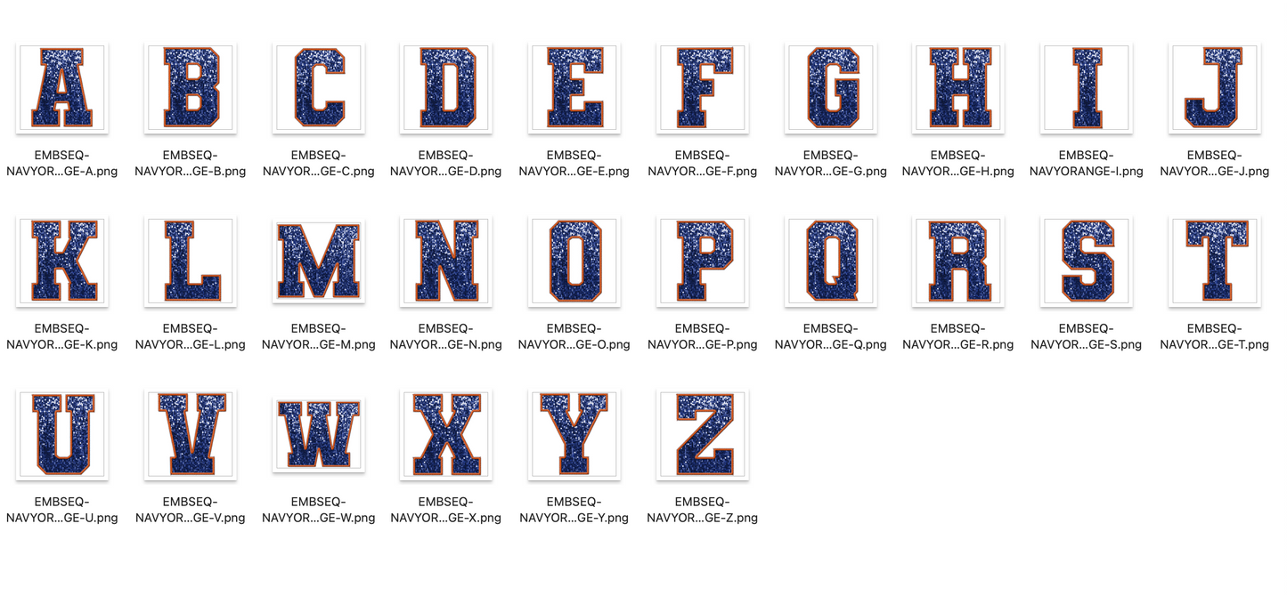 Faux Embroidered SEQUIN Alphabet Set - Navy/Orange