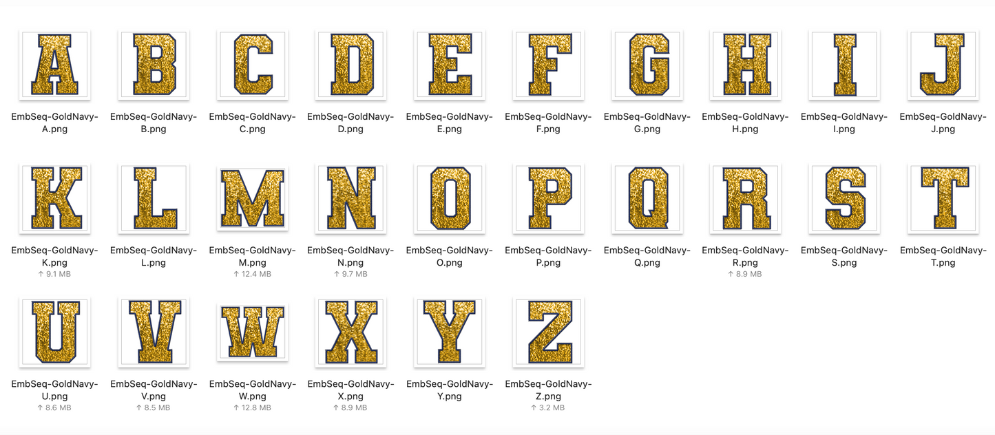 Faux Embroidered SEQUIN Alphabet Set - GOLD/Navy