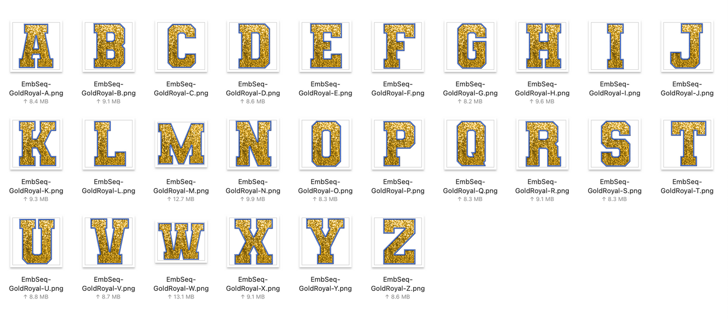 Faux Embroidered SEQUIN Alphabet Set - GOLD/Royal