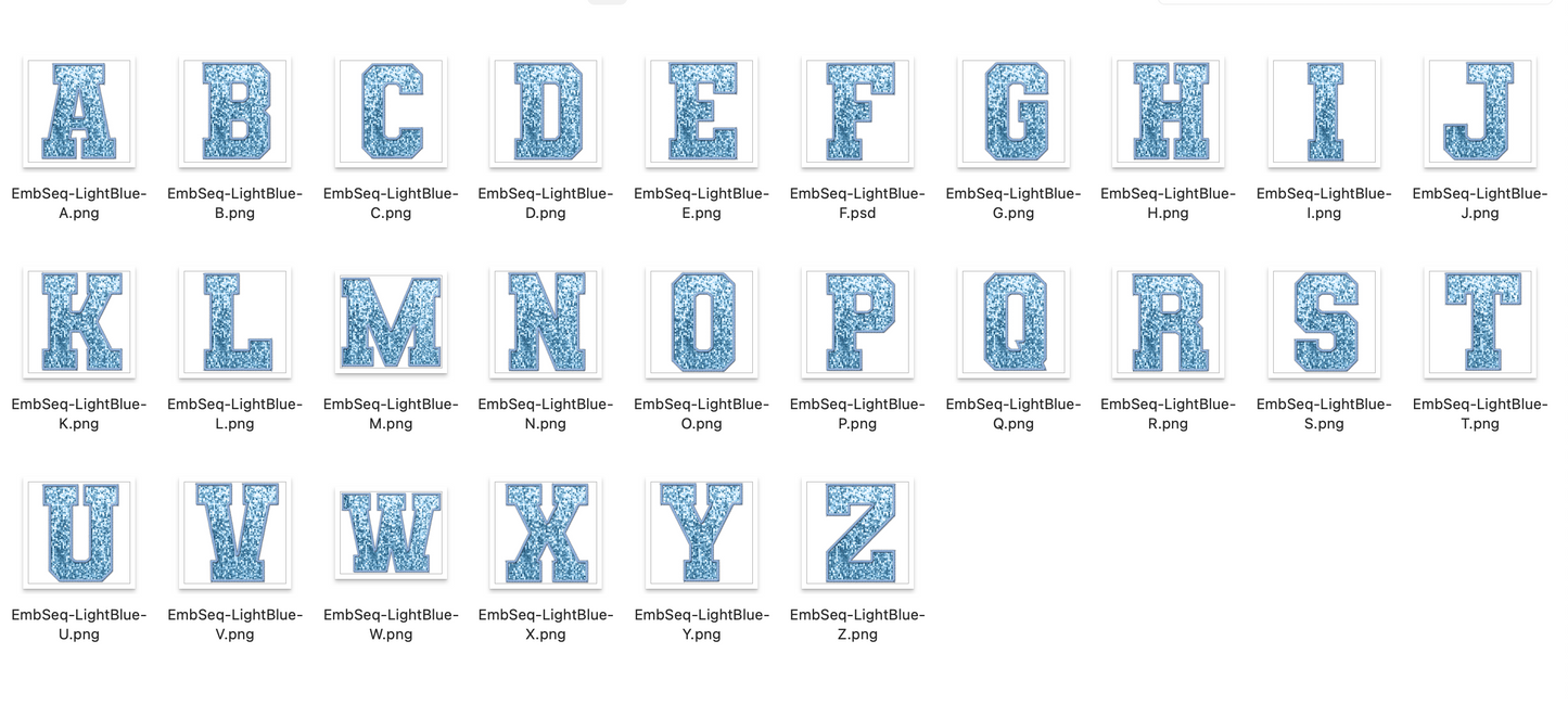 Faux Embroidered SEQUIN Alphabet Set - Light Blue